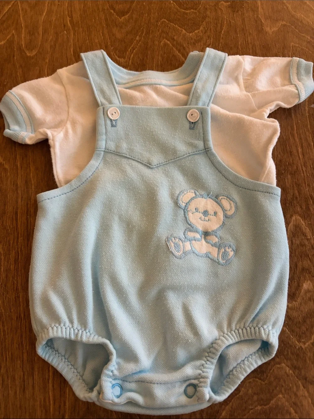 Vintage carters Baby Blue Bear Overall Romper with White Tee 9 months